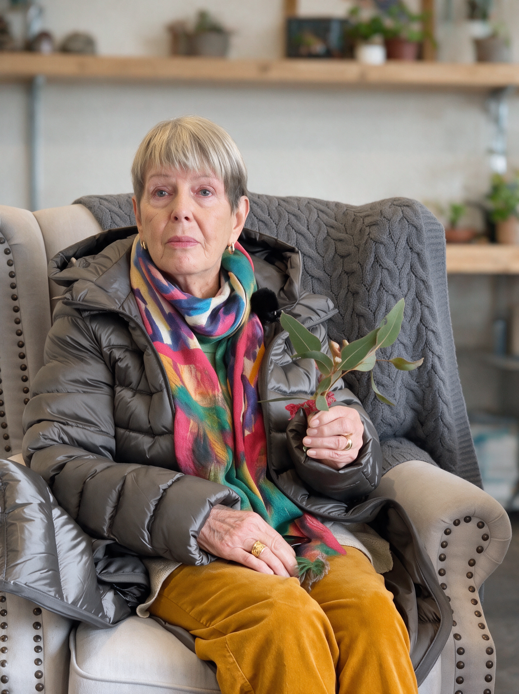 An old lady doing interview about her pre-plan