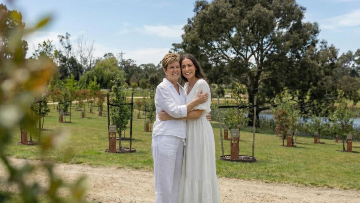Mother and daughter at Mornington Green memorial gardens, a living memorial idea for parents