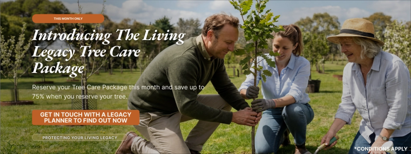 Our founder planting a tree with two women at Mornington Green Living Legacy Gardens