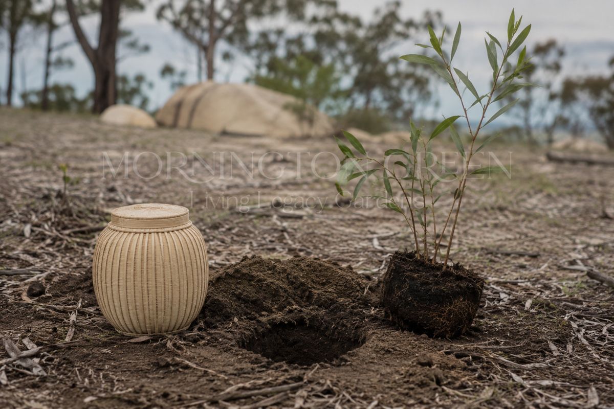 Wicker urn and sapling in nature