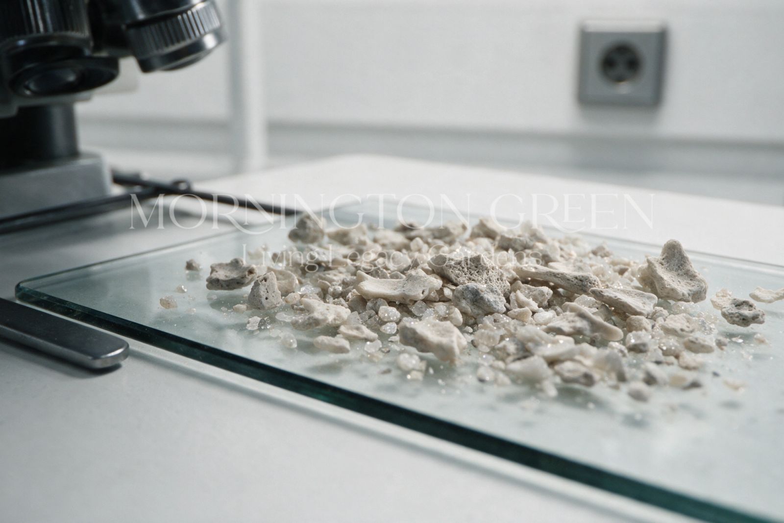 Cremated remains under a microscope