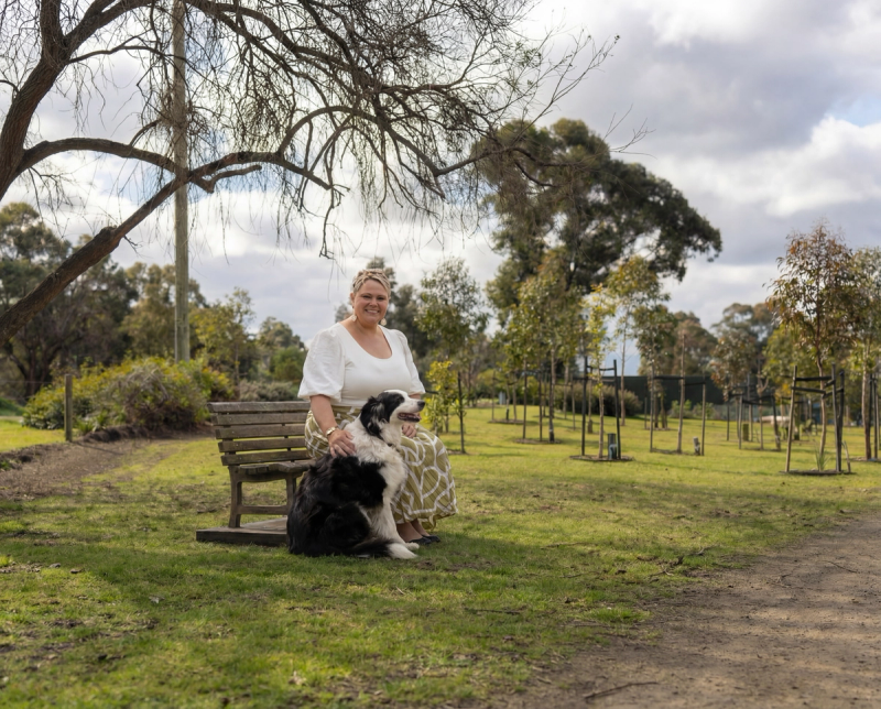 Living Legacy Planner with his dog visit memorial gardens at mornington green