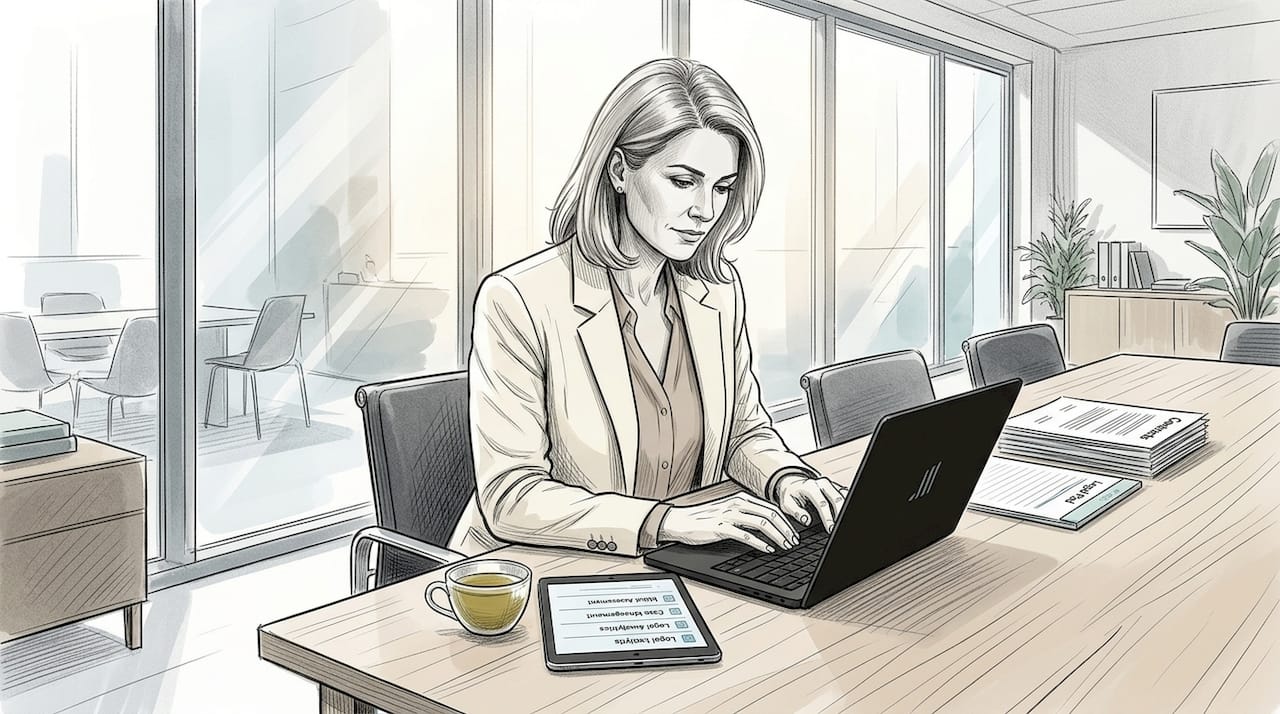 Legal professional using technology at conference table