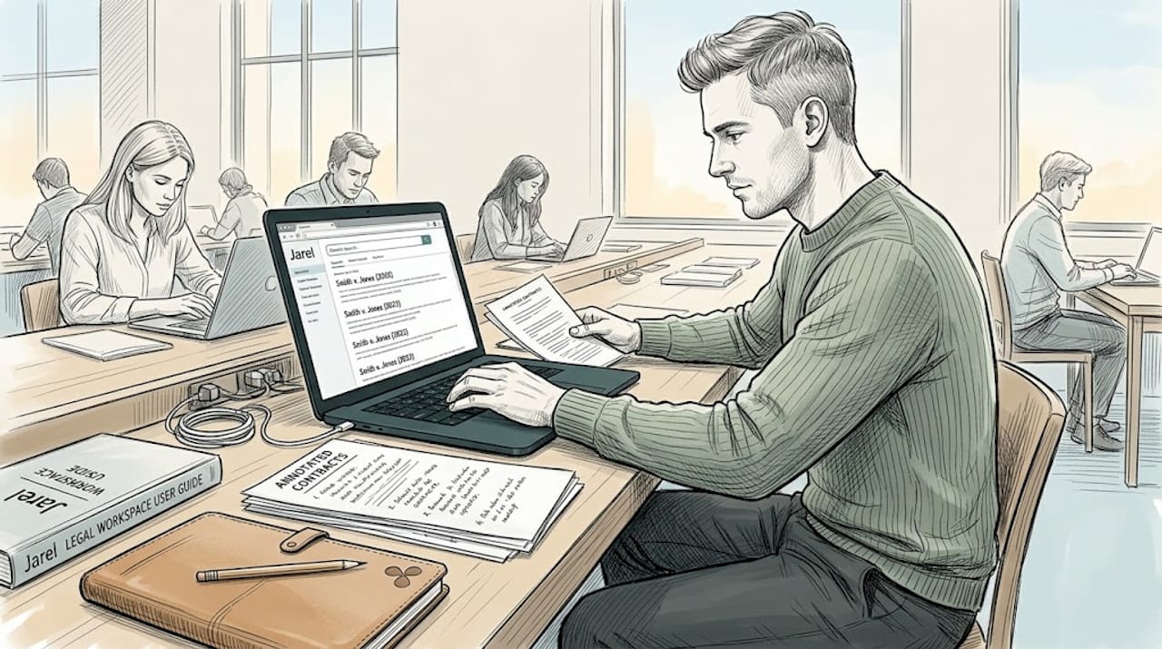 Legal researcher verifying sources at library