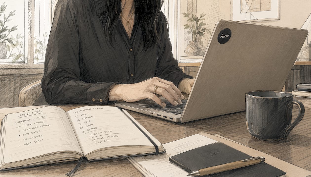 Close-up hands adjusting document permissions on laptop