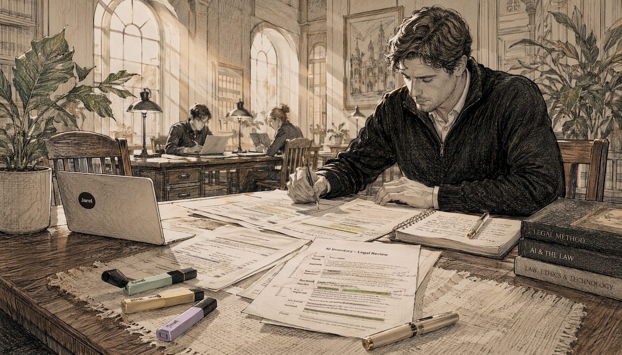 Annotated AI inventory documents on conference table