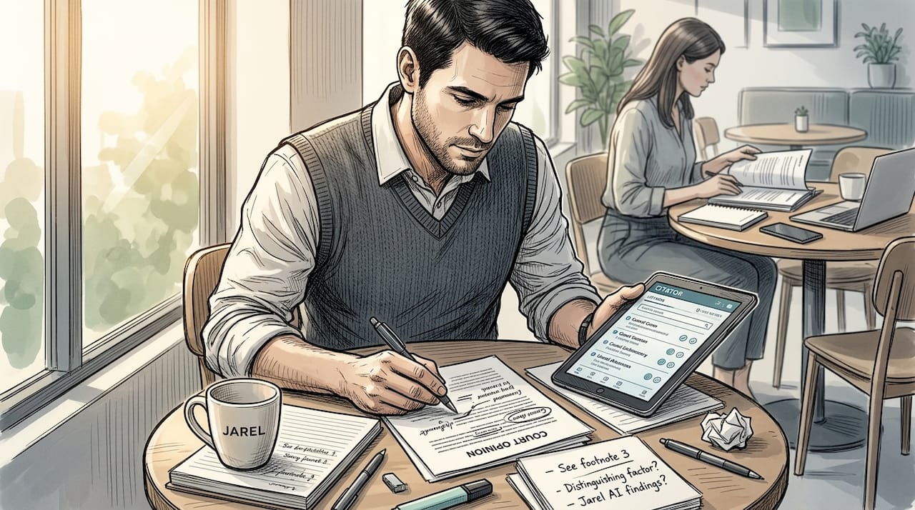 Lawyer verifying legal sources at conference table