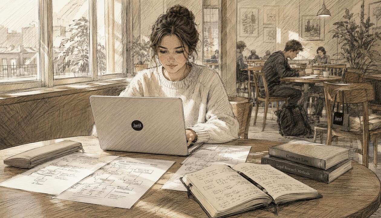 Law student typing to design reproducible AI audit trail