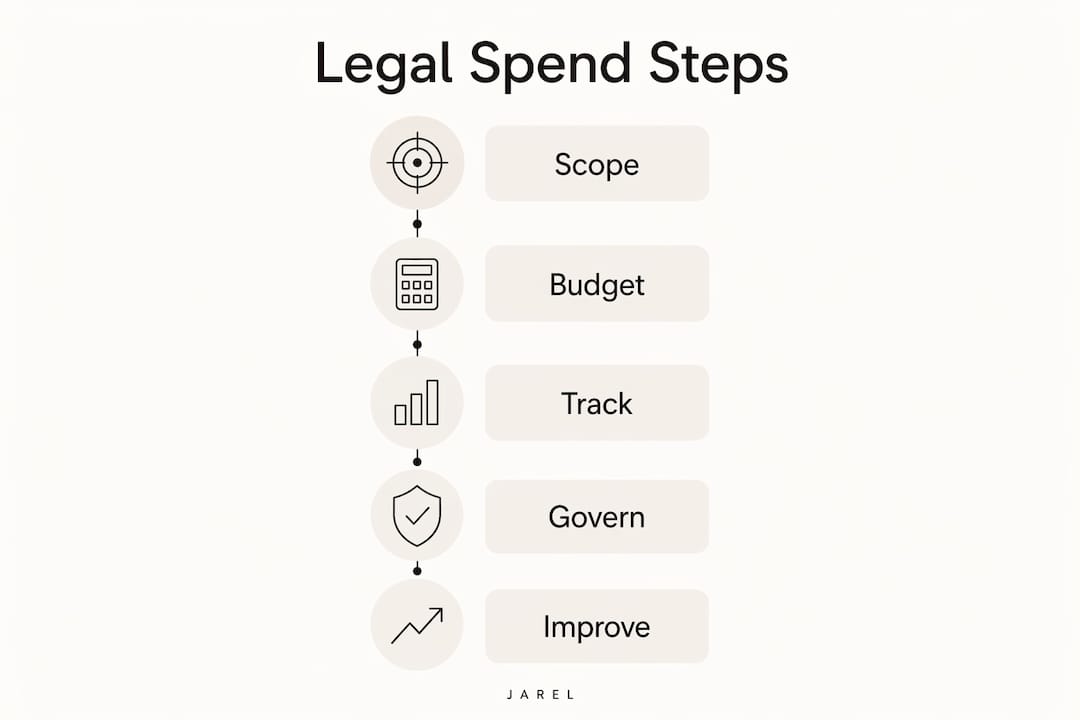 Infographic illustrating legal spend management process step-by-step