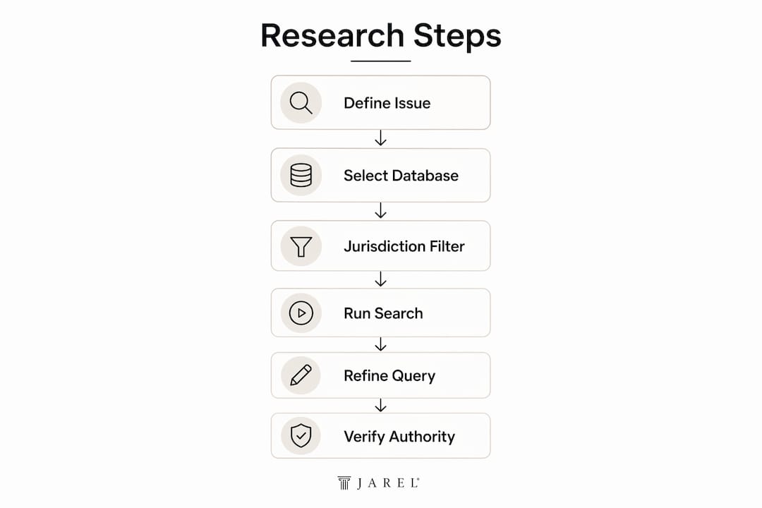 Infographic outlining steps in case law research