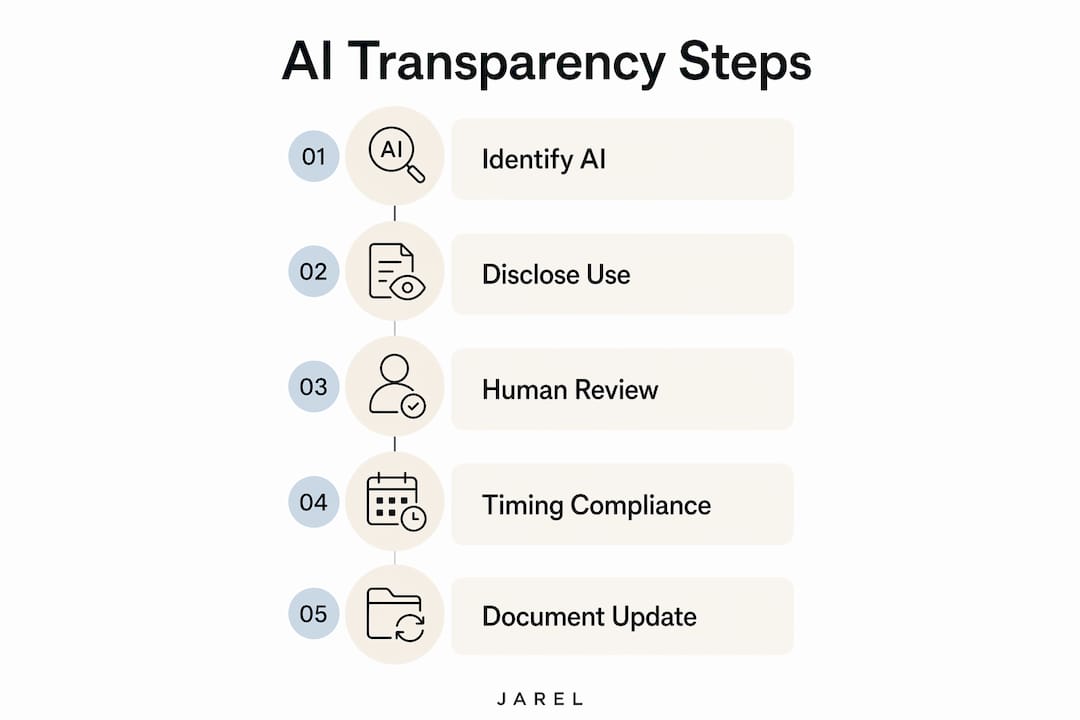 Infographic showing AI transparency legal compliance steps