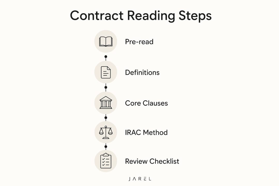 Infographic showing step-by-step contract reading process