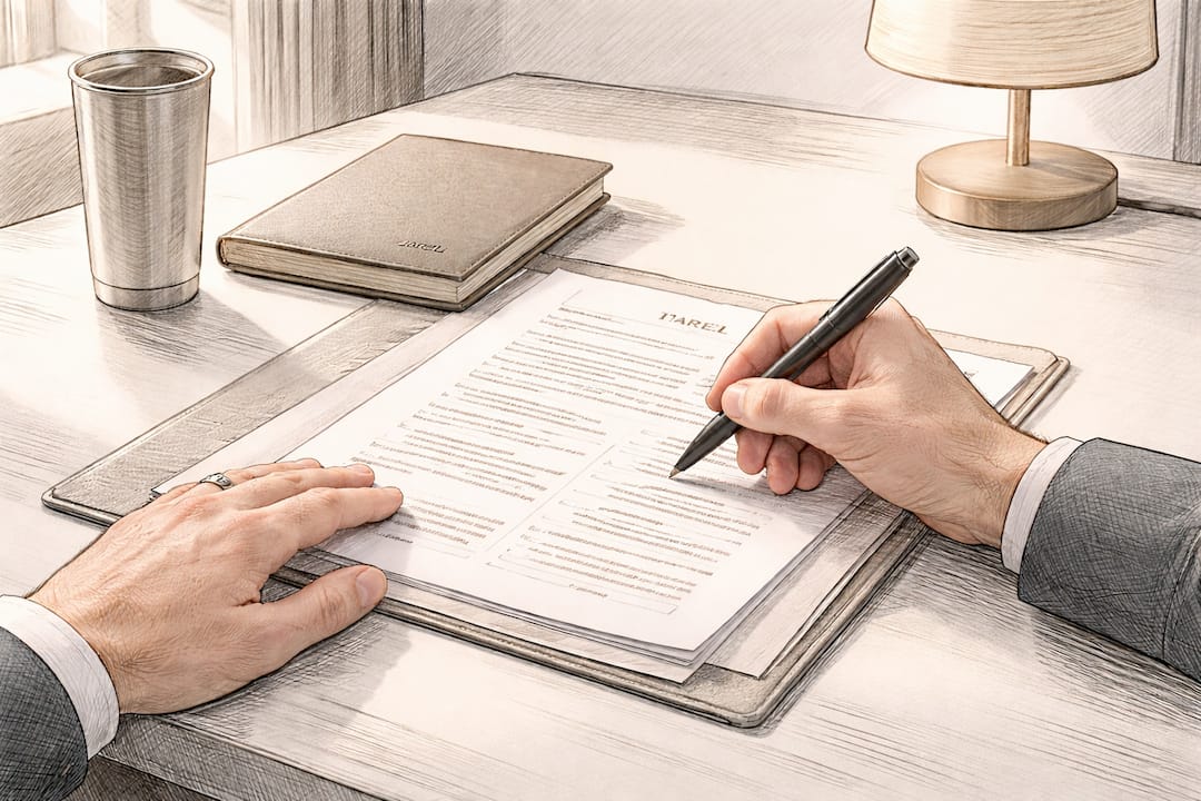 Close-up of hands with legal case file on table