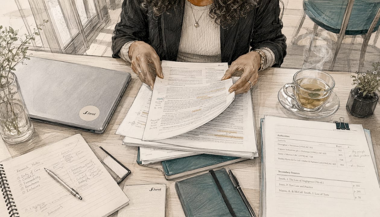 Woman typing on laptop with legal papers nearby
