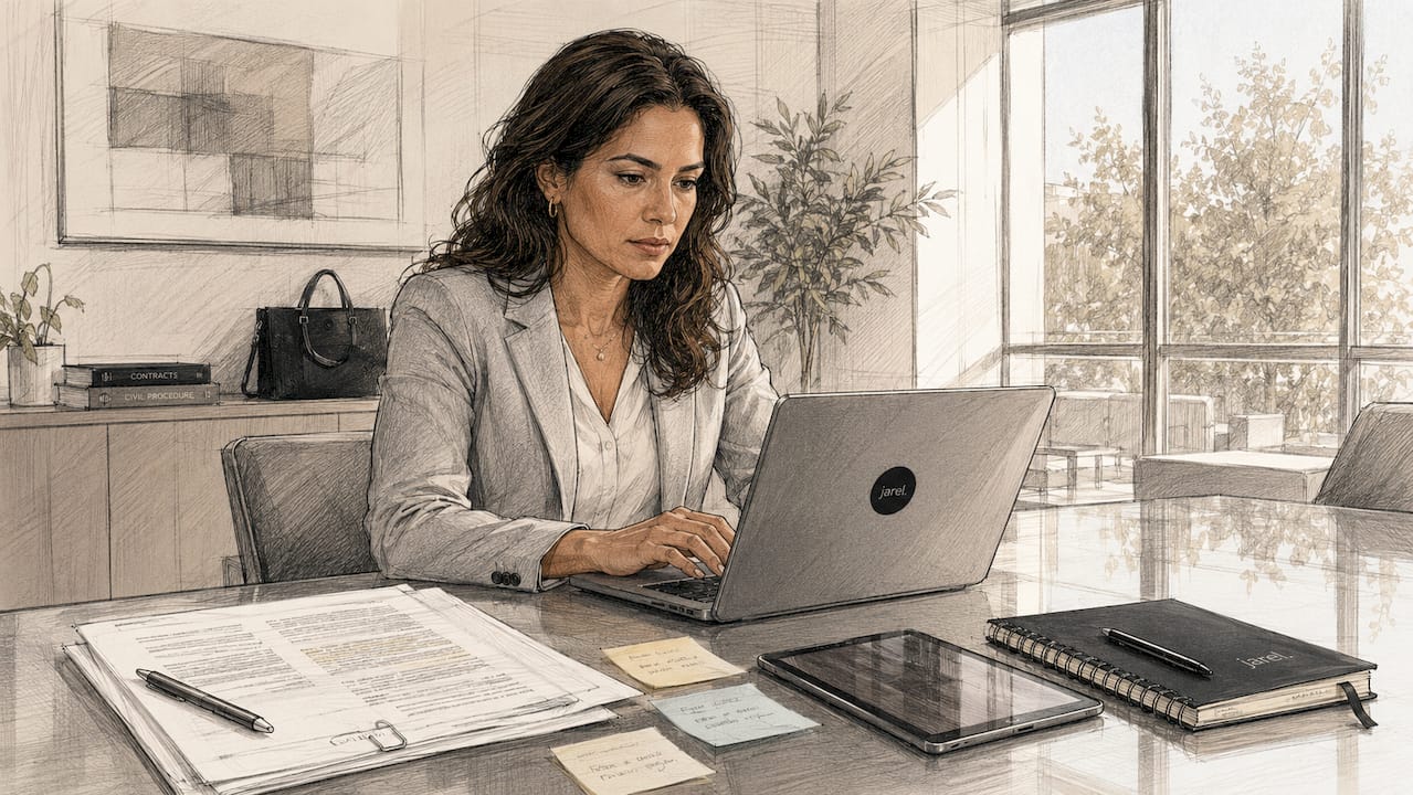 Legal professional reviewing contract handoff
