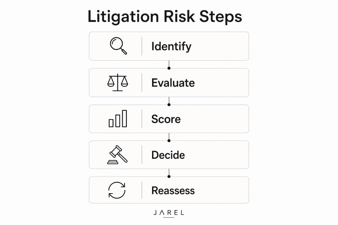 Infographic illustrating litigation risk assessment steps