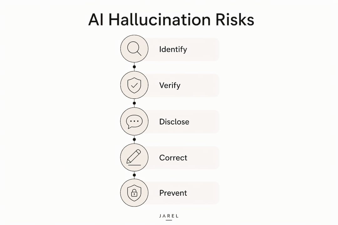 Infografik som illustrerar riskhanteringssteg för juridisk AI hallucination