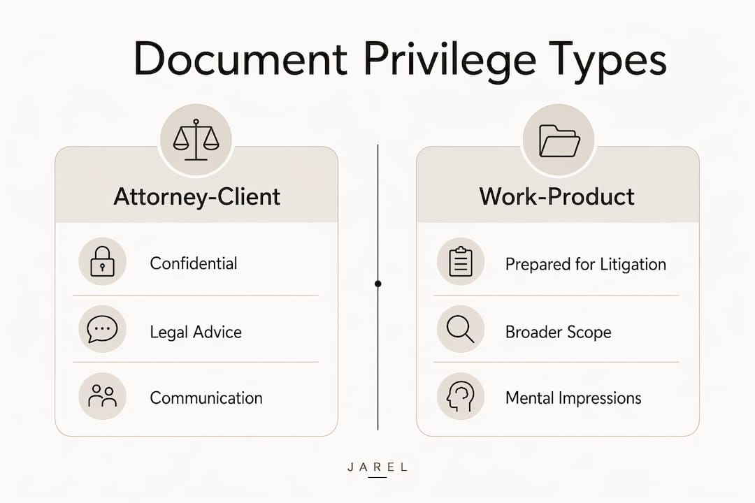 Infographic comparing attorney-client and work-product doctrines