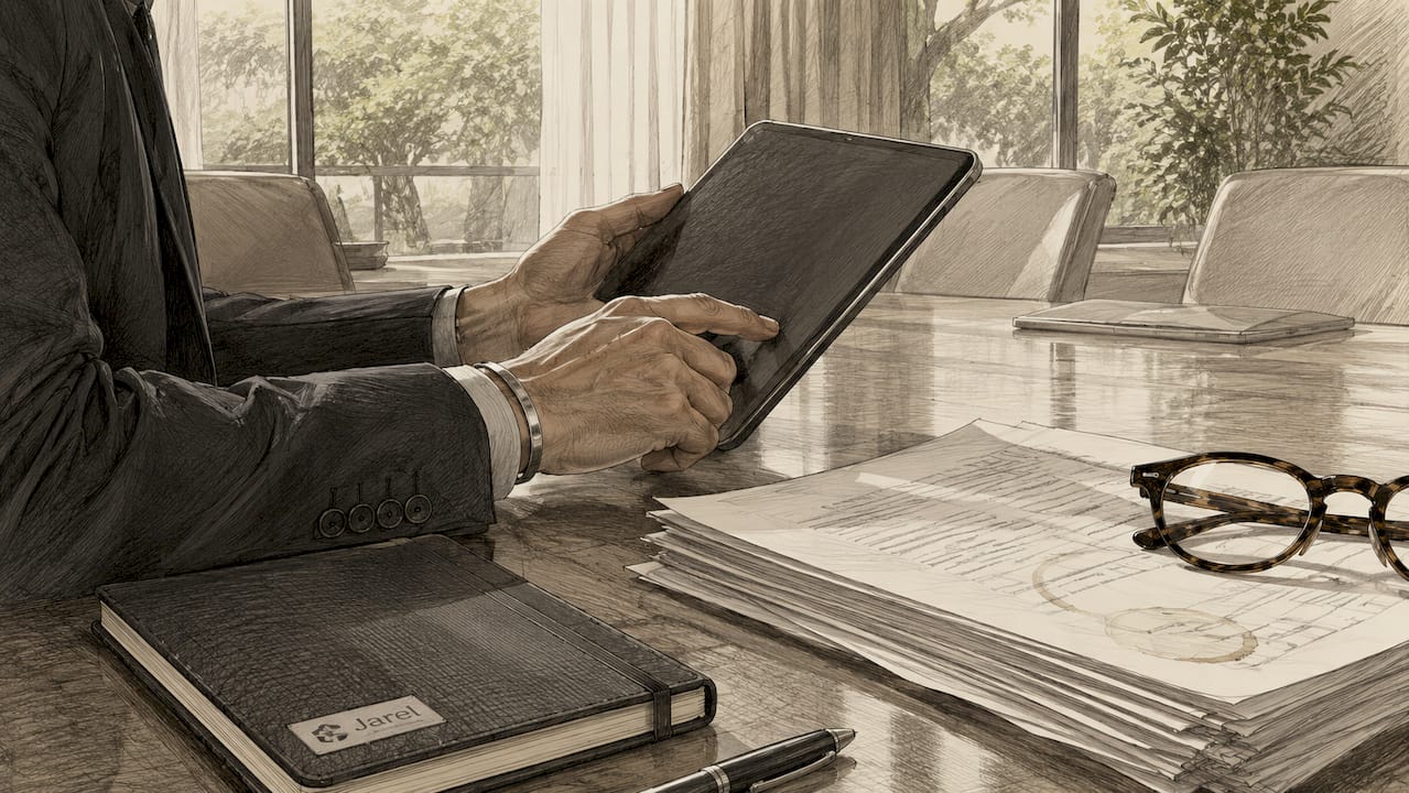 Hands adjusting access permissions on tablet