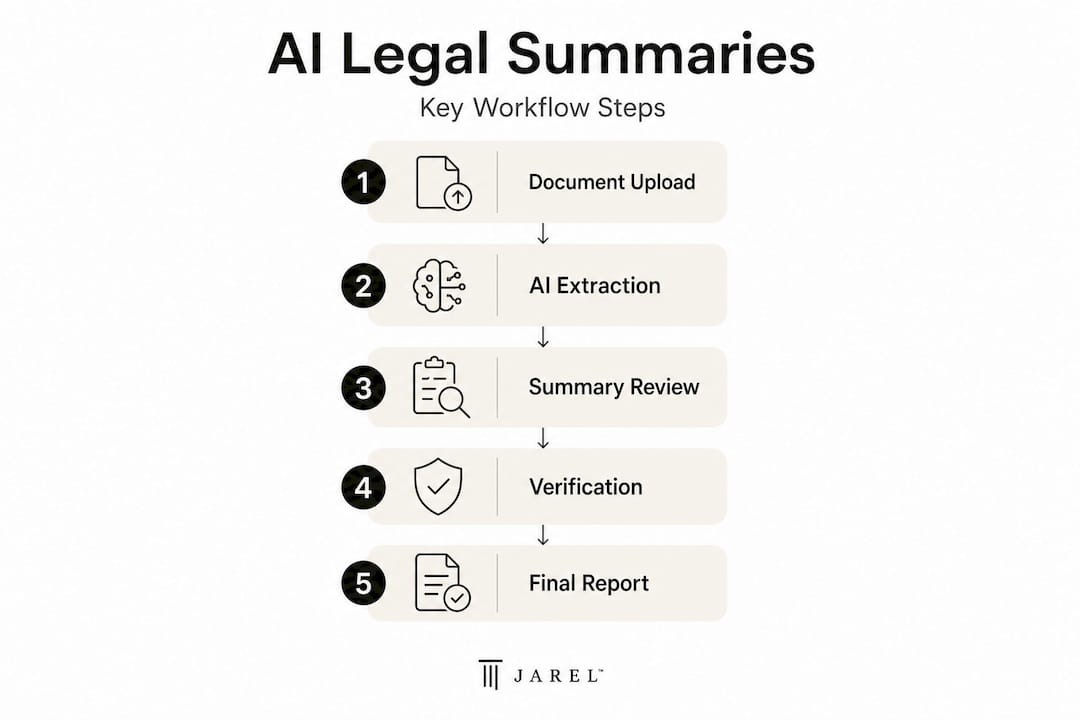 Infographic of AI legal summary workflow steps
