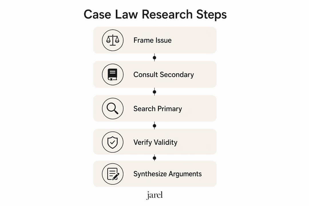 Infographic outlining key case law research steps