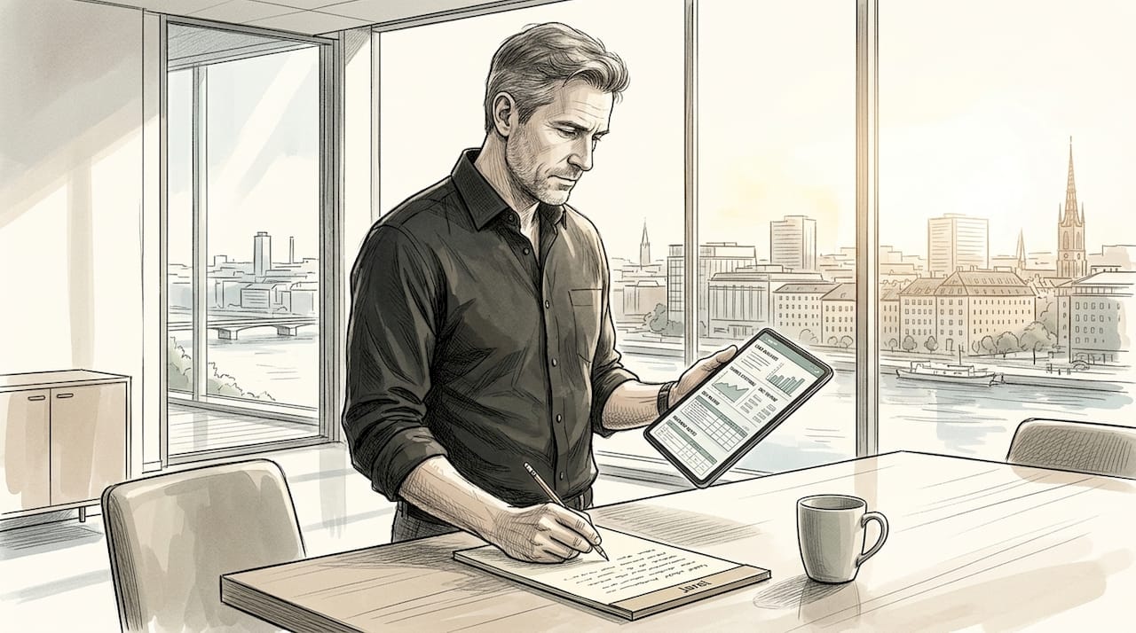 Man reviewing legal team’s real-time dashboard