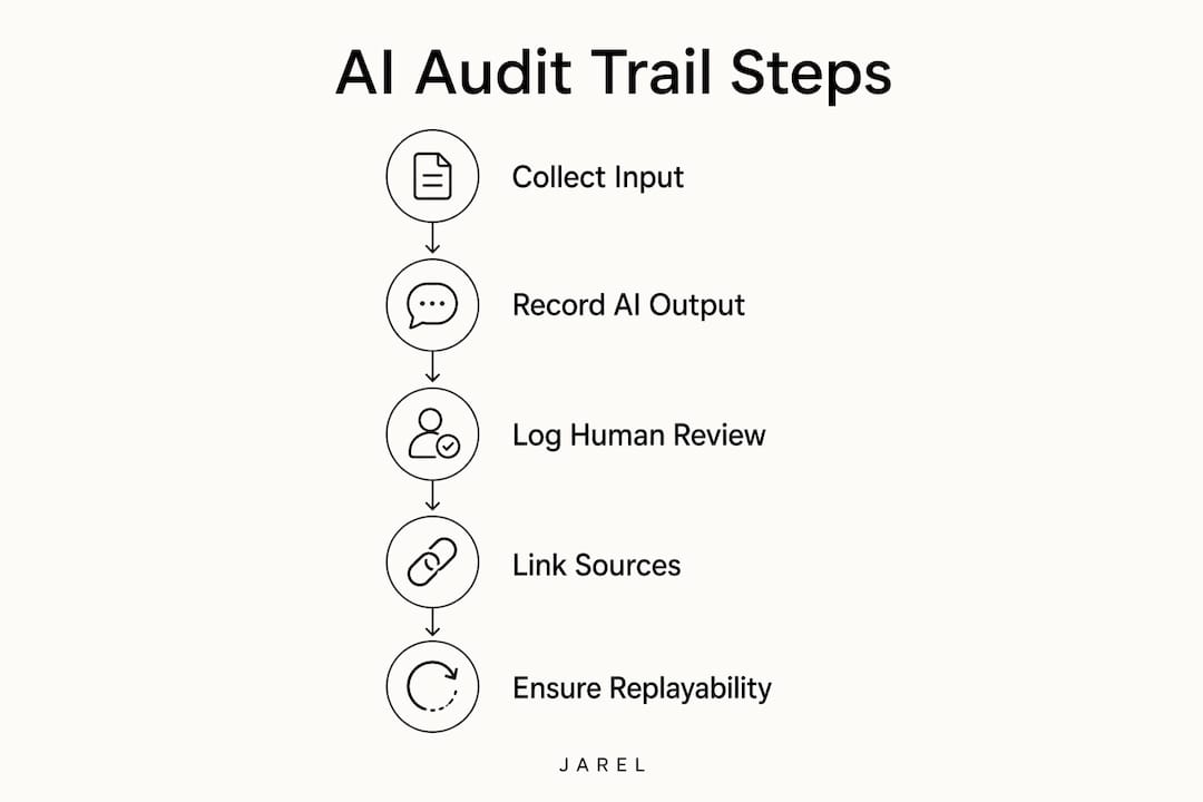Infographic showing AI audit trail compliance steps