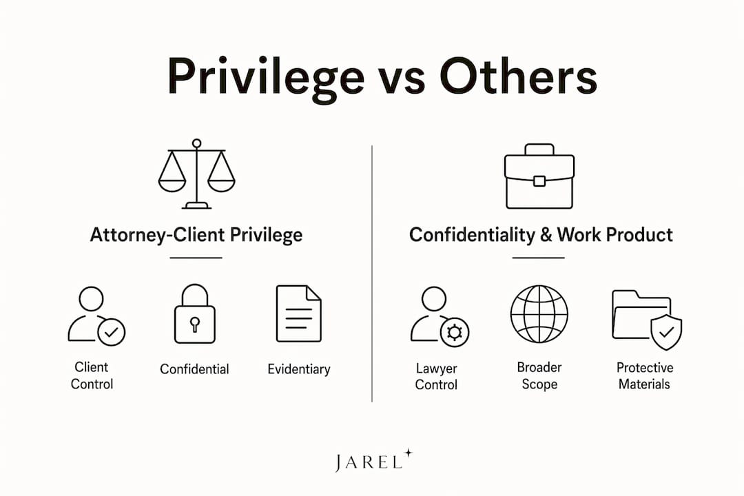 Infographic comparing attorney-client privilege with similar concepts