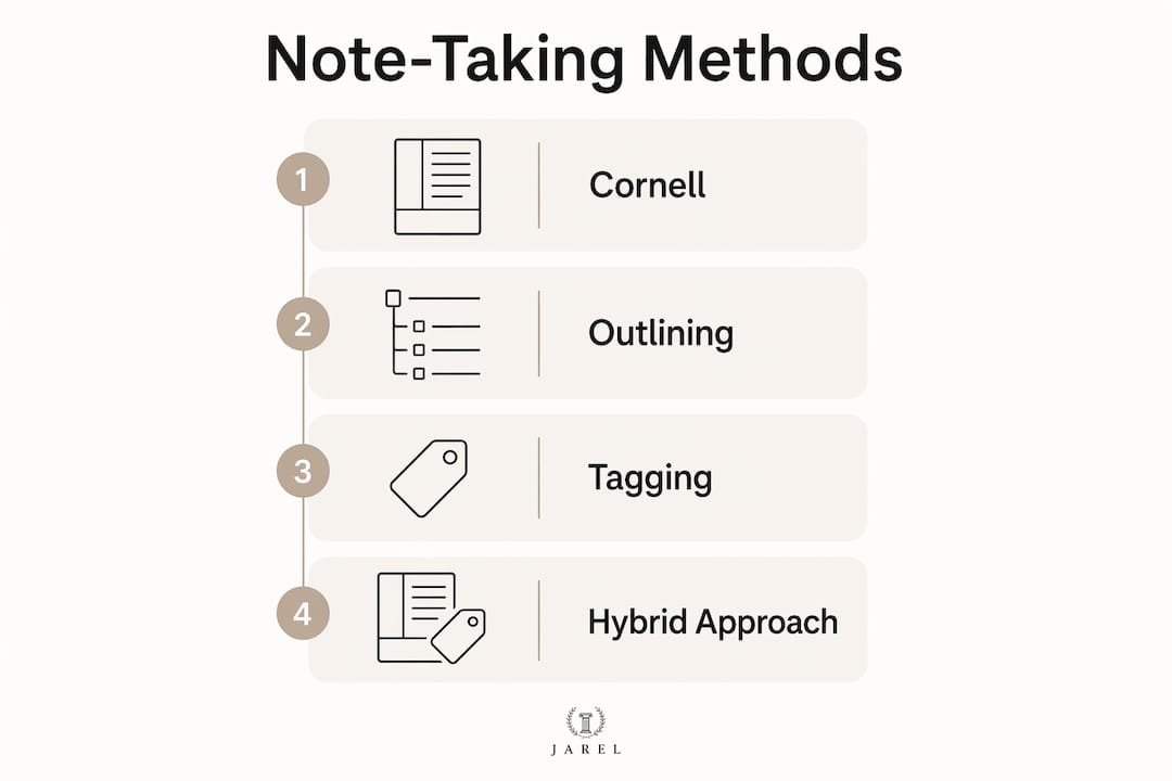 Infographic showing legal note-taking methods