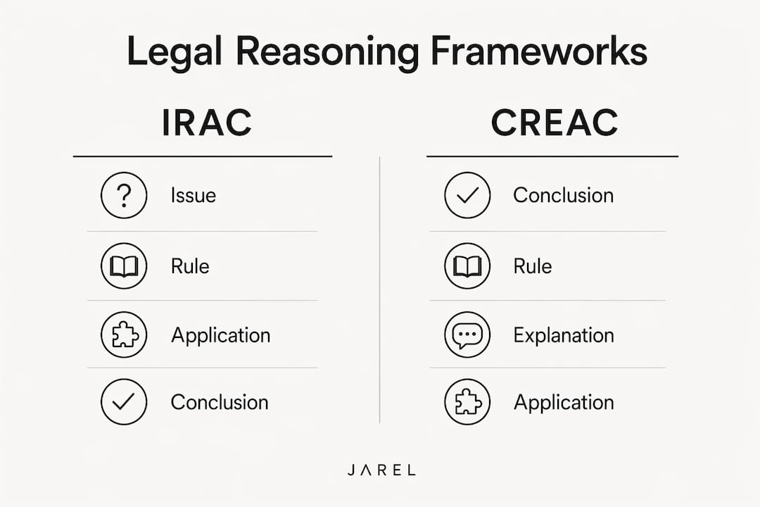 Infographic comparing IRAC and CREAC legal frameworks