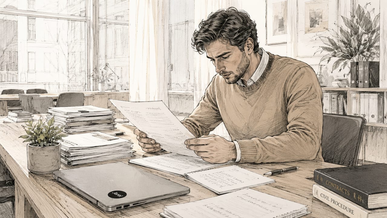Hands interacting with legal document management tablet interface