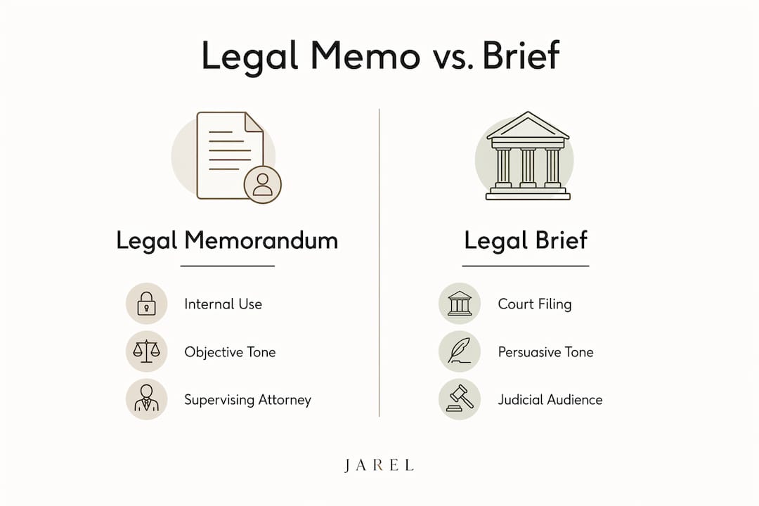 Infographic comparing legal memorandum and legal brief