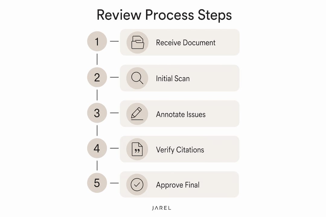 Infographic illustrating steps of human review process for AI documents