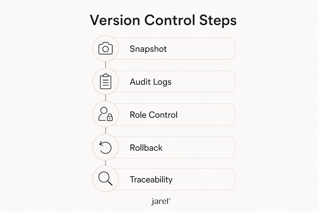 Infographic illustrating key version control steps for legal documents