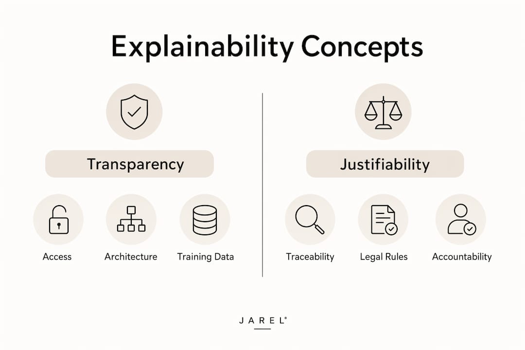 Infographic comparing transparency and justifiability