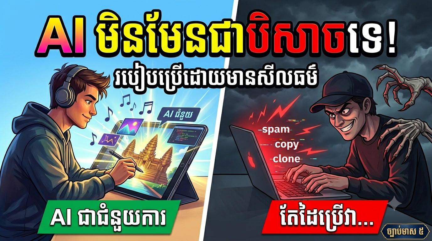 AI មិនមែនបិសាចទេ តែដៃអ្នកប្រើហ្នឹងចង់ក្លាយជាបិសាច! រៀនប្រើ AI បែបមានសីលធម៌ មិនបាត់បង់តម្លៃខ្លួន