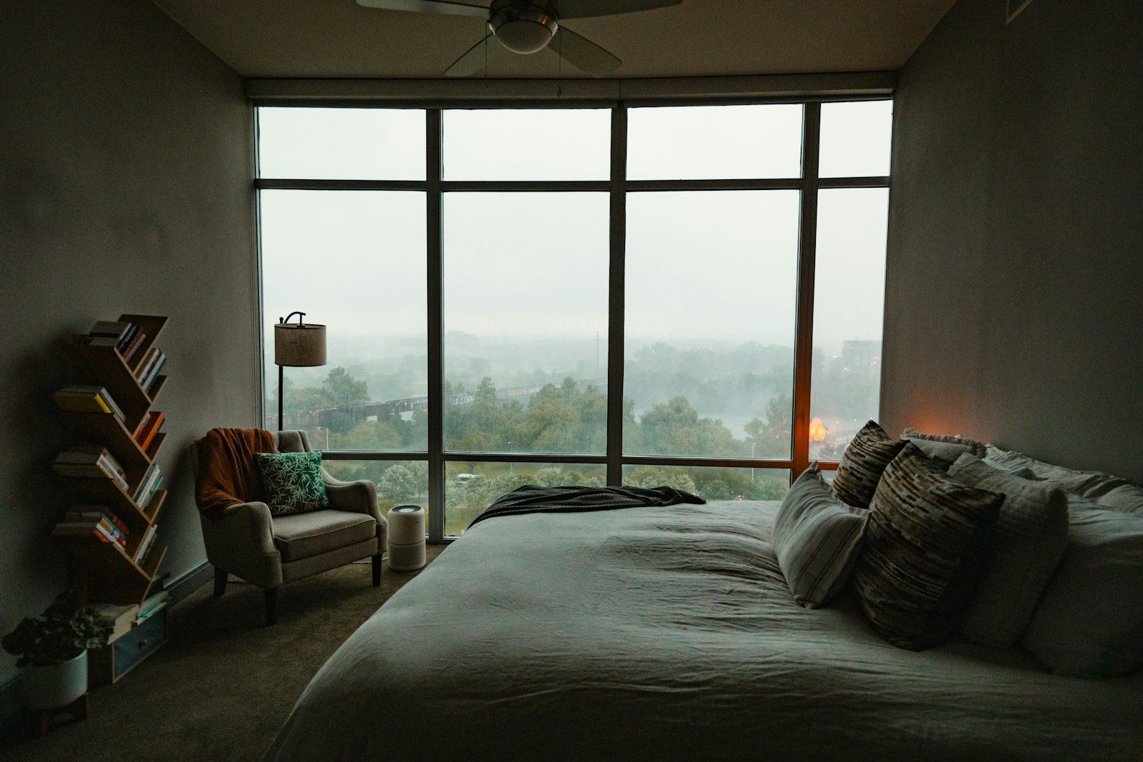 Bedroom with a large window