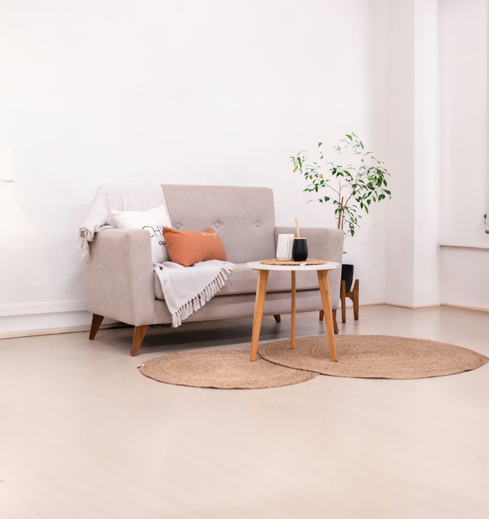 Modern living room with a sofa and small table
