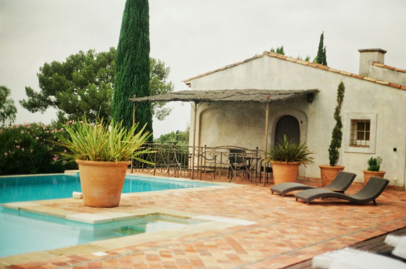 Terracotta patio with potted plants