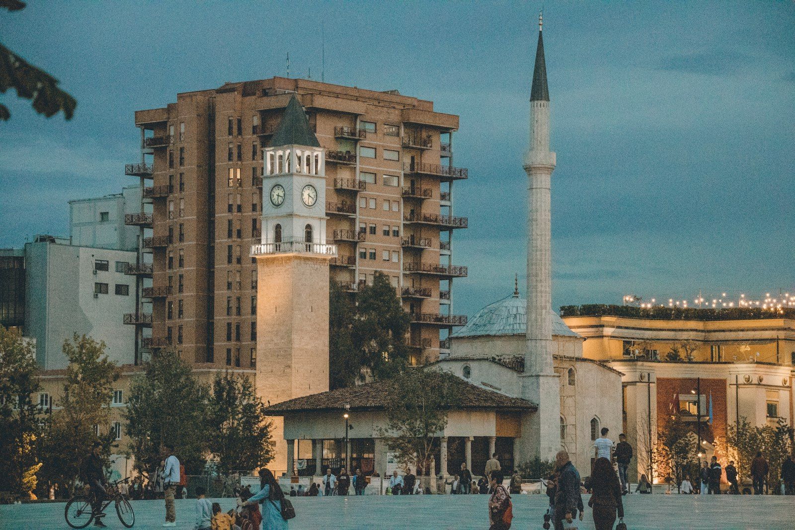 Plaza with the clock tower in Tirana