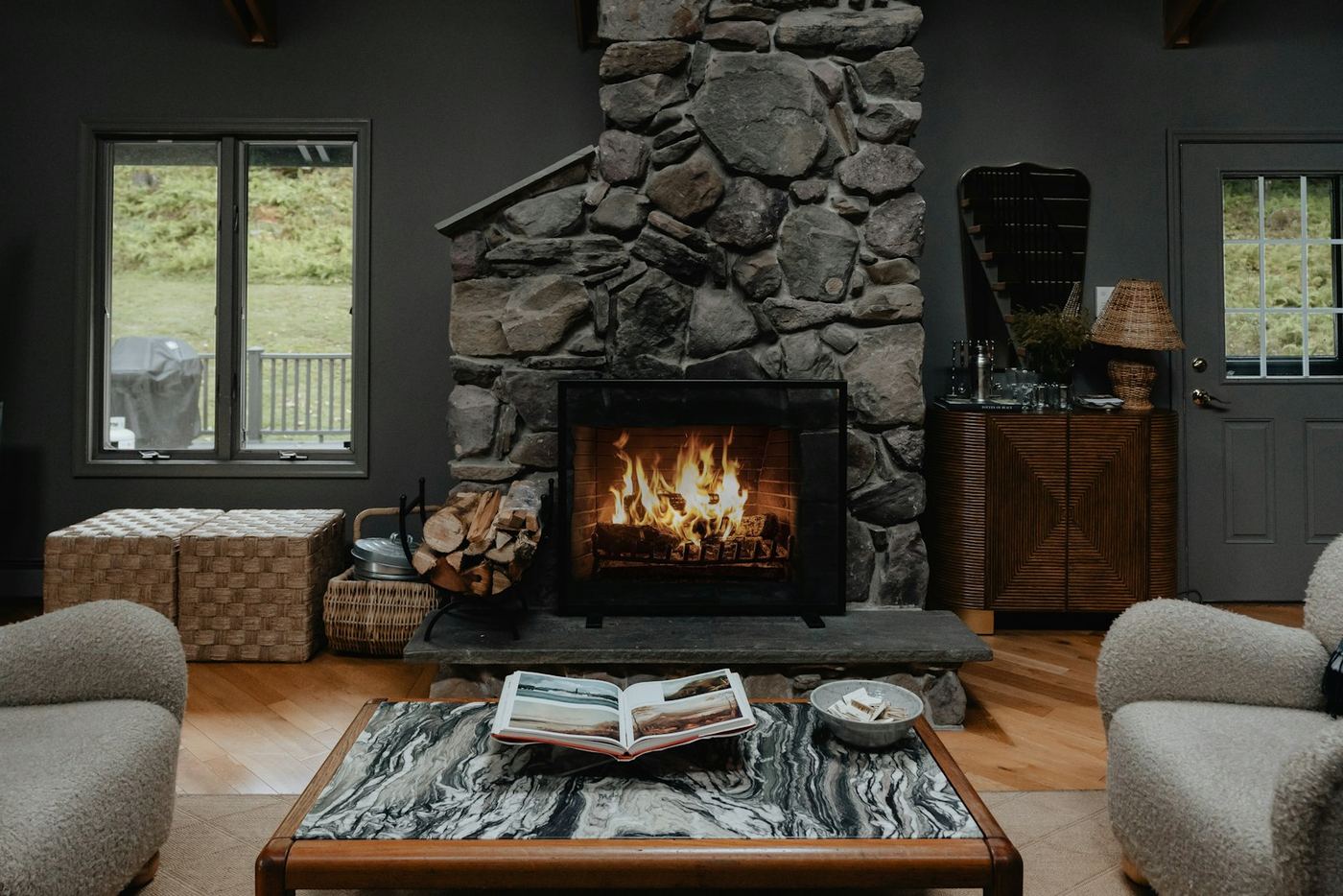 Living room with a fireplace
