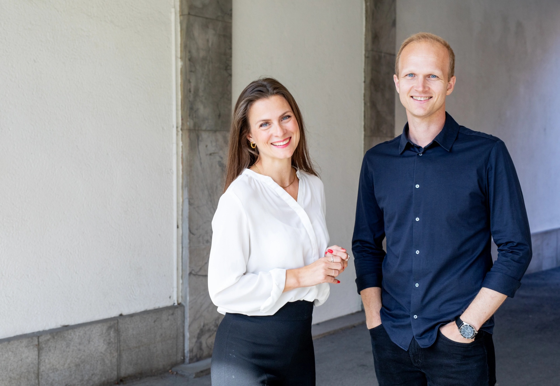 Pressbild på arkitekterna och kontorscheferna Jessica Lanham och Jan Kristian Borgen på Krook & Tjäder i Oslo, Norge.