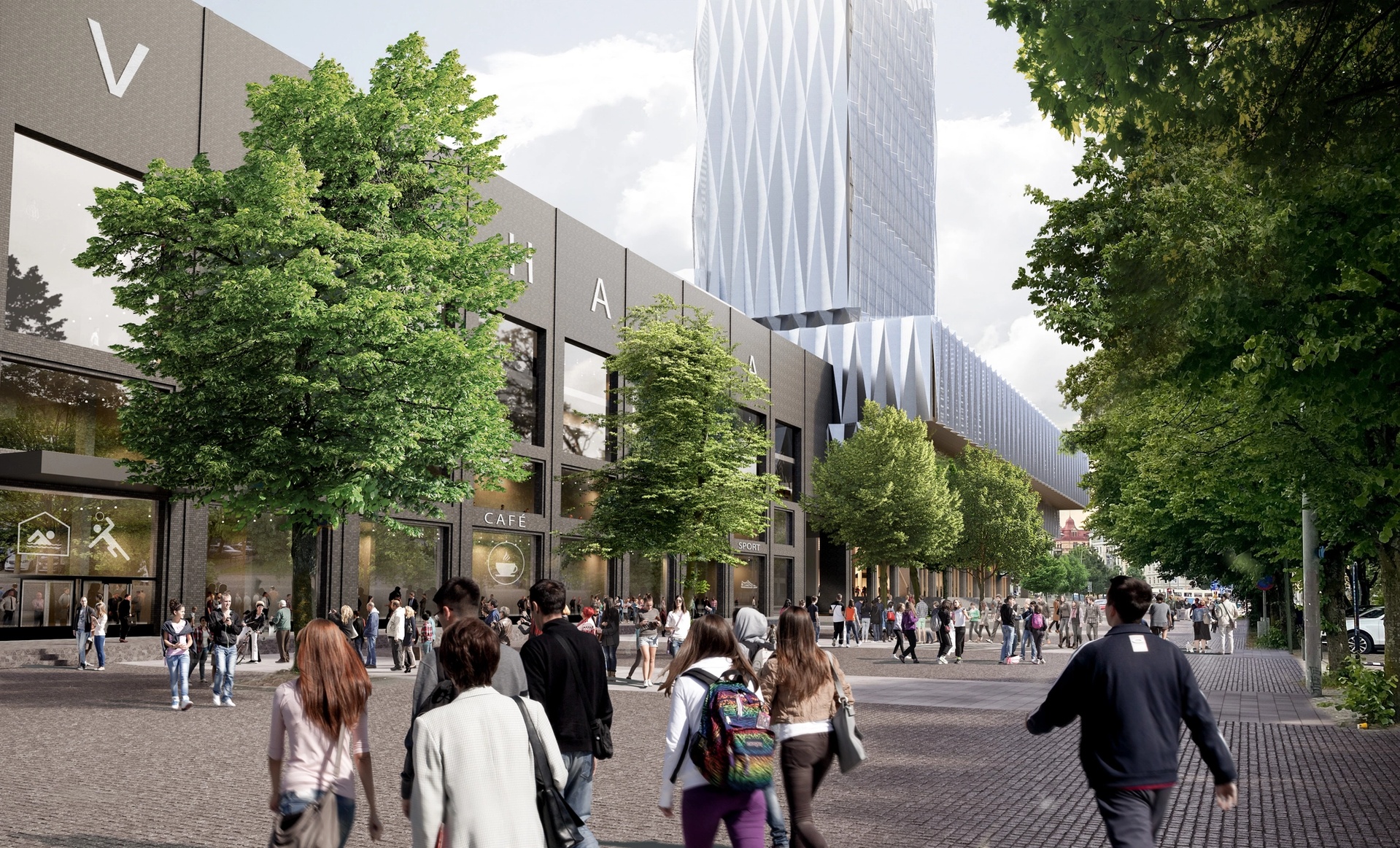Visualisering av Arenaförslaget med vy mot Valhallabadet och Scandinavium efter ombyggnad.