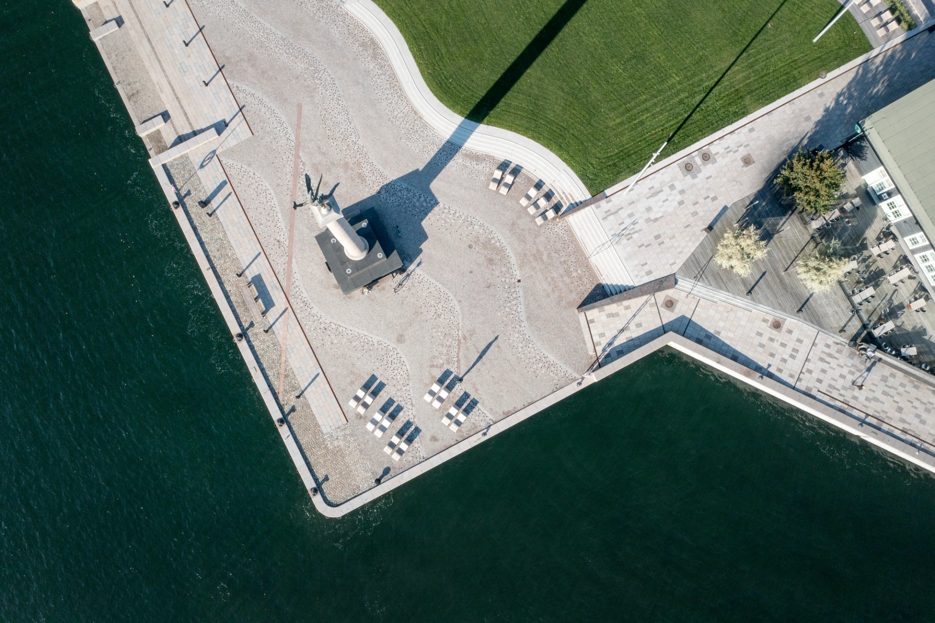 Ångfärjeparken i Helsingborg drönarbild kajkant