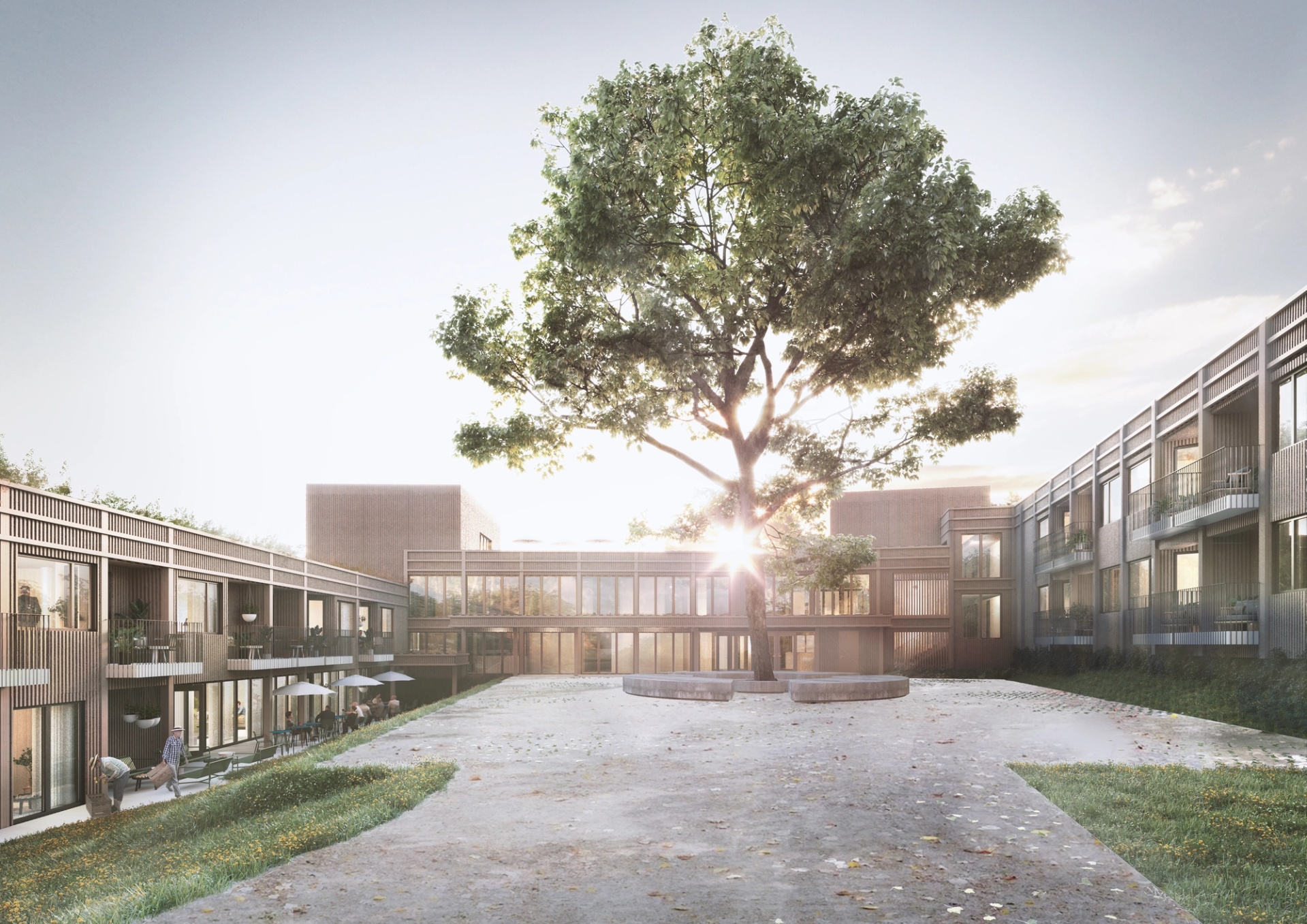 Exteriör visualisering vy entré på äldreboende