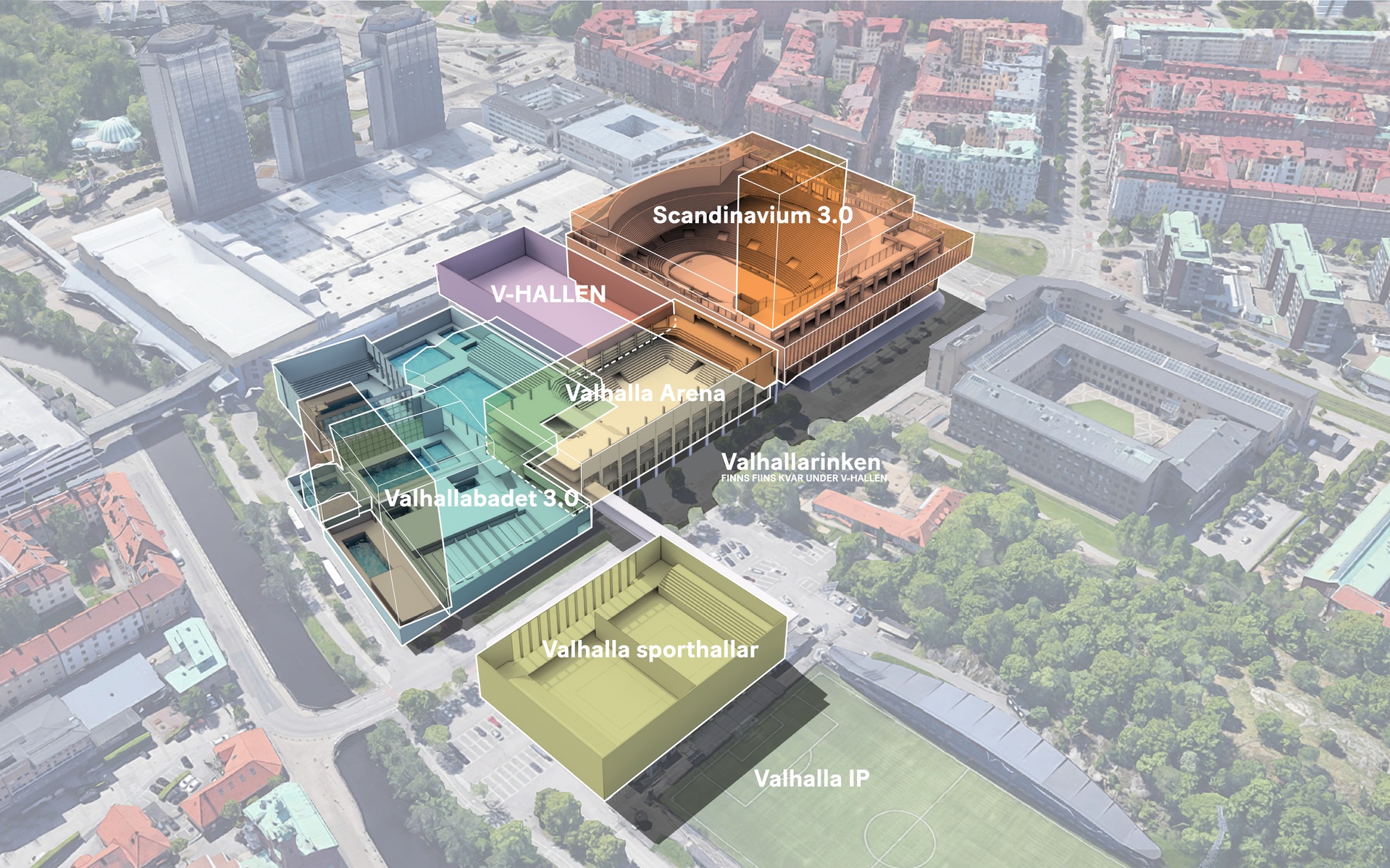 Visualisering översikt förslag Arenakvarteret 2030 av Krook & Tjäder