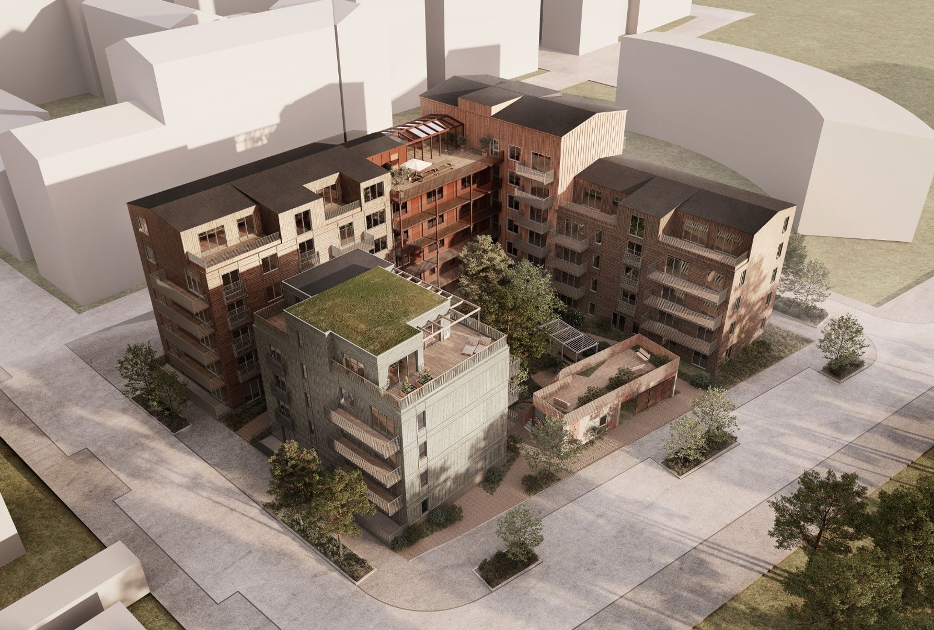 Översikt Skogsbrynet, Rosendal. Visualisering av Krook & Tjäder 