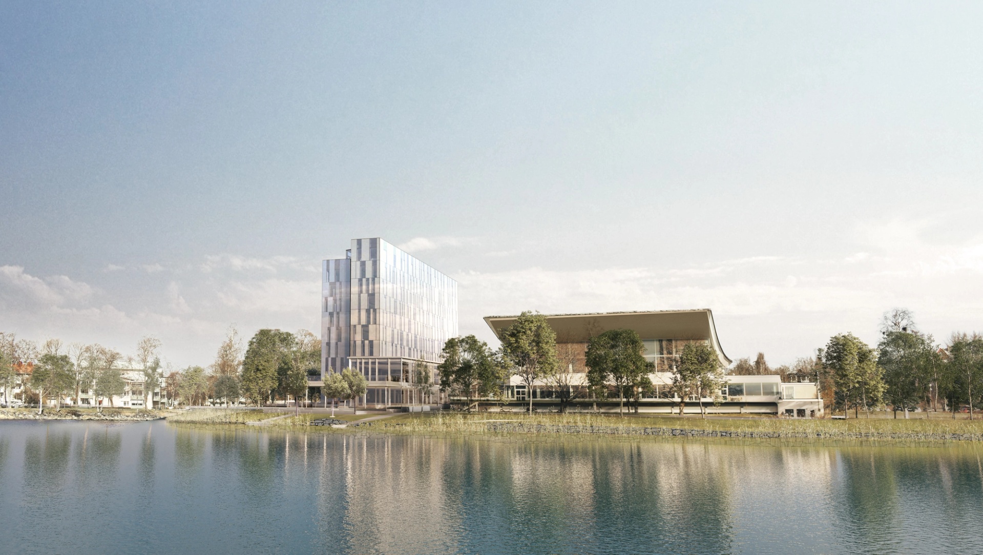 Visualisering av nya Hernö Gin hotell från vattnet
