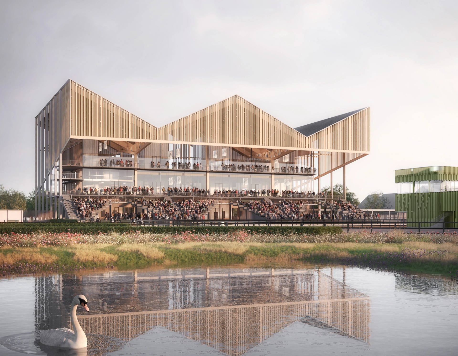 Jägersro Hästcenter publik byggnad. Visualisering Krook & Tjäder