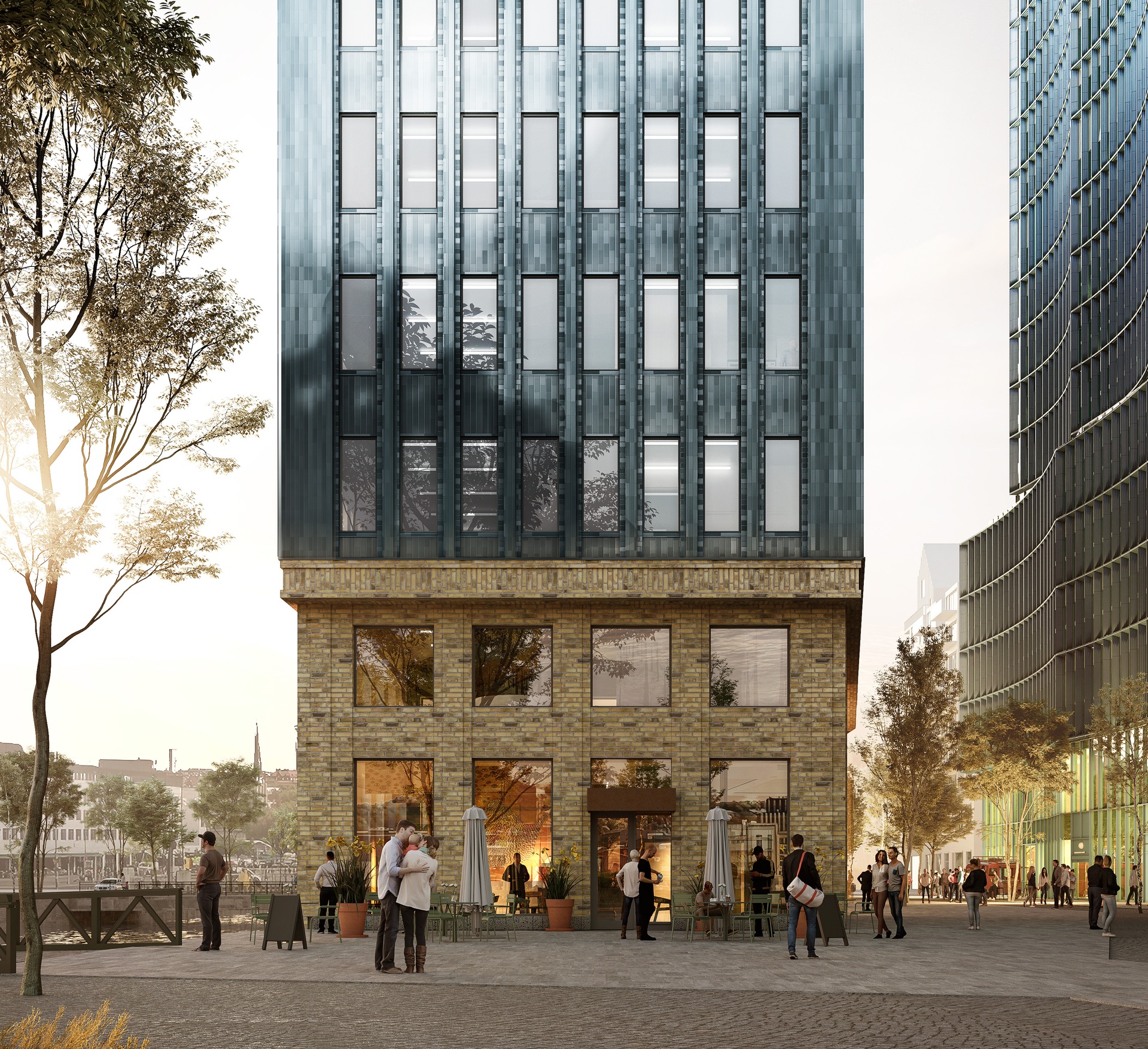 Global Business Gate, Water House. Visualisering av keramisk fasad med tegelsockel